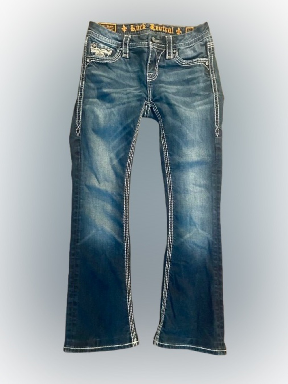 Rock Revival Jeans Women’s 25 Betty Mid Rise Boot Dark Blue Denim Bling